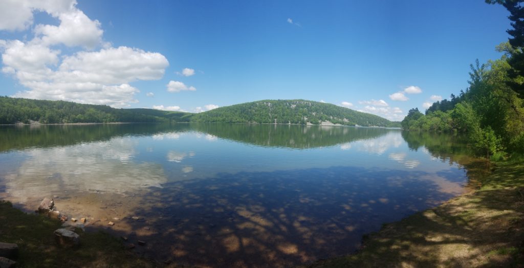 Panorama of the Devil's Lake from the south shore not far from the parking lot