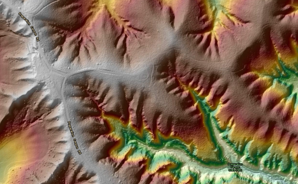 Topographic map of a part of the Preparation Canyon State Park that I used to select my field radio operating location for the Parks on the Air activation