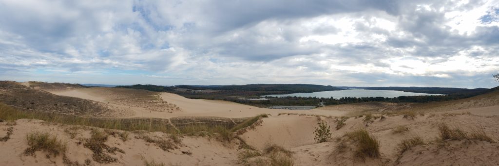 Panoramic view of the dunes and Glen Lake.