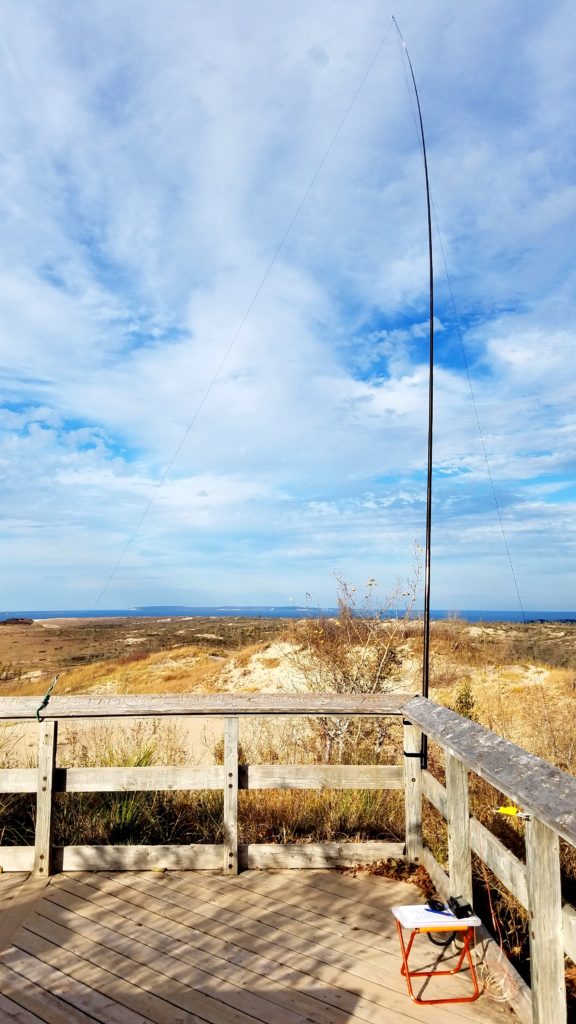 My portable HF amateur radio station deployed on top of the dunes at the shore of Lake Michigan.