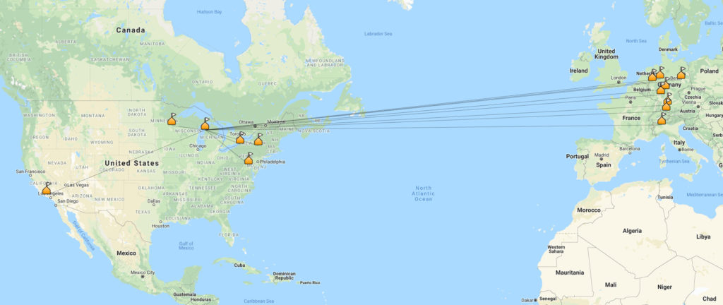 Map of the radio contacts made from the Sleeping Bear Dunes National Lakeshore.