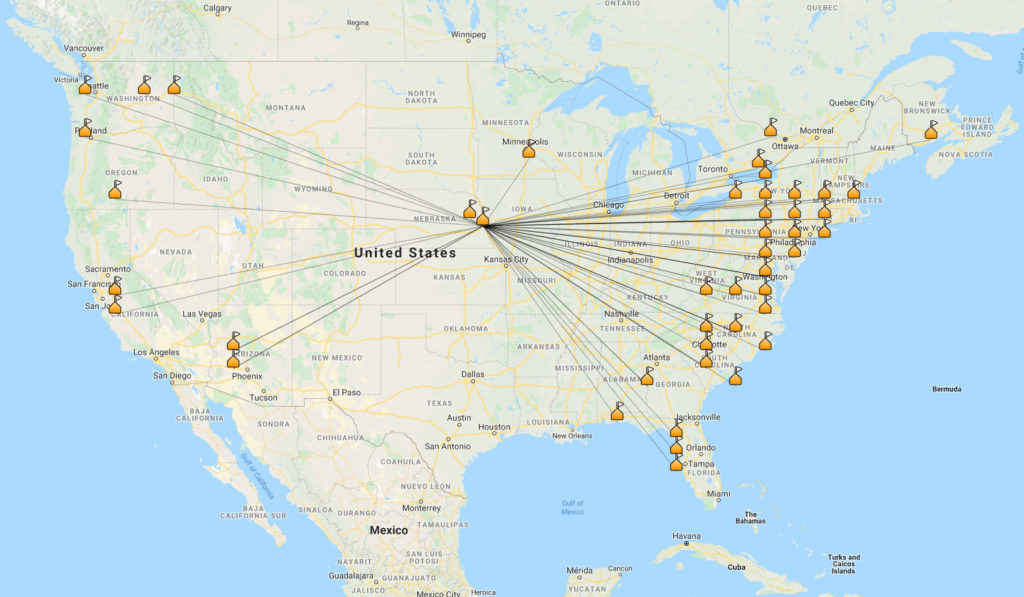 Map of the contacts that I got from the park - the 20 meter bands was wide open that day!