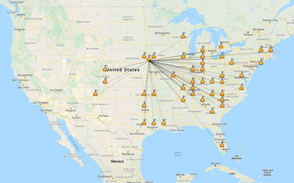 Map of contacts from the activation of K-4036 on both 20 and 40 meters.