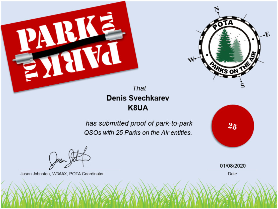 My recent activation in high winds allowed me reach the 25 QSOs mark on park-to-park contacts.
